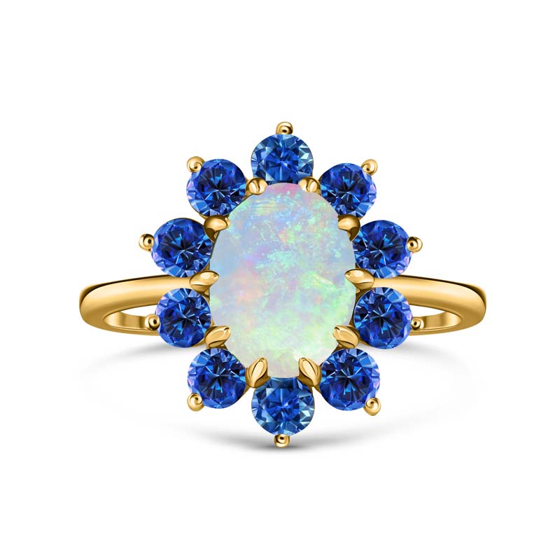 14K Yellow Gold Australian Opal & Blue Sapphire Ring